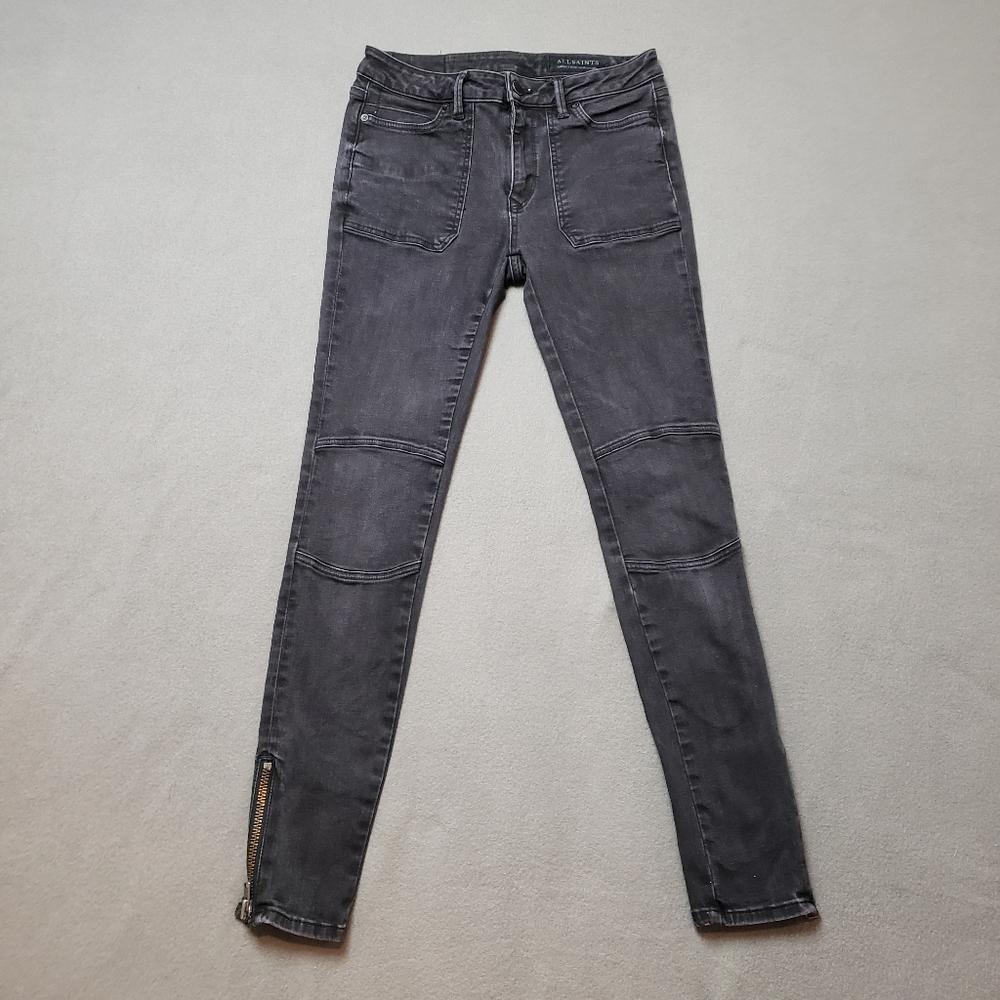 All Saints Skinny Moto Charcoal Grey Jeans Size 29